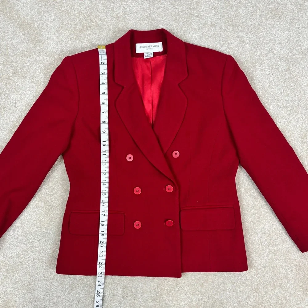 Jones New York Petite Red 100% Wool Double Breasted Vintage Blazer Jacket 8P